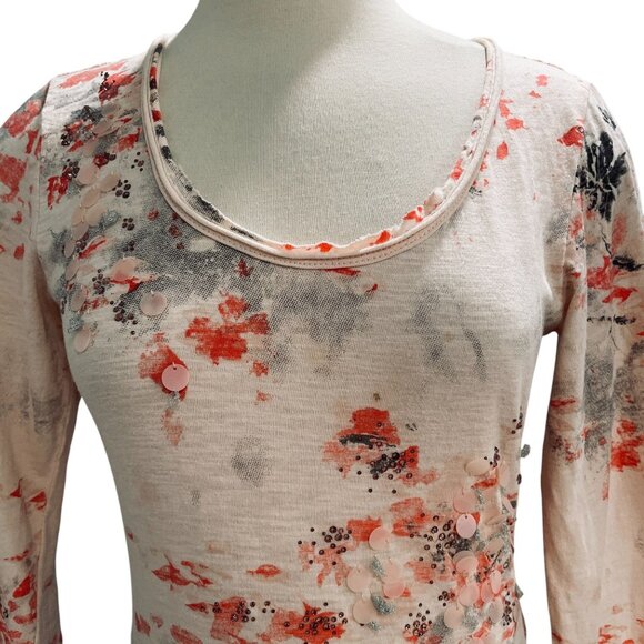 Miss Me Embellished Long Sleeve Mesh Back Floral Boho Top Medium Artsy Chic - Picture 3 of 8